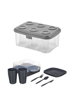 Urve 6-Personen-Camping-Reise-Picknick-Set und Teetassen-Transportbehälter 2 in 1 Anthrazit P4981 - 6