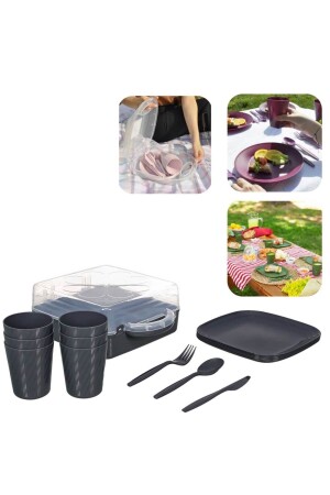 Urve Camping Travel Service Picknick-Set für 6 Personen Anthrazit UR-3417A - 2