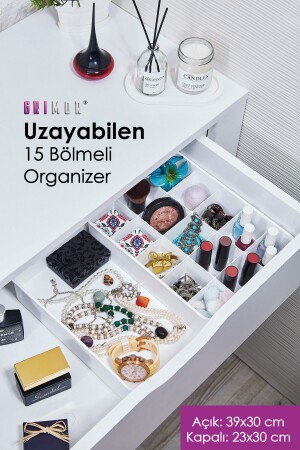 Uzayabilen Ayarlanabilen 15 Bölmeli Çekmece Içi Düzenleyici Organizer Beyaz Renk - 3