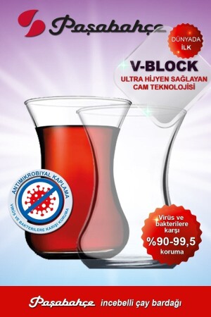 V-block Antimikrobiyal 6'lı Incebelli Çay Bardağı 42381 Fma03552 42381V - 3