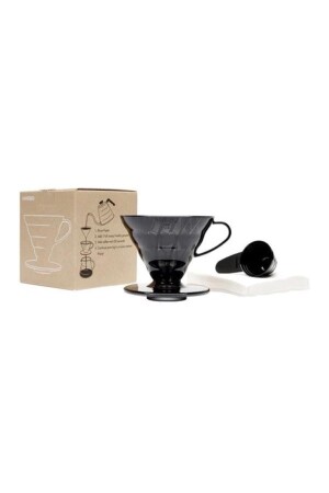 V60 Siyah Şeffaf Plastik Dripper Ve 40’lı Filtre Kağıdı Seti KD308 - 1