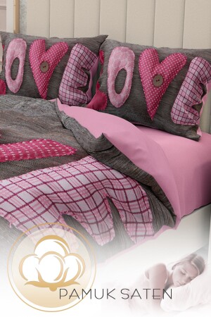 Valentinstag-Bettbezug-Set für Doppelbett, 100 % Baumwollsatin, 3d My Love MONOHOME25076 - 6