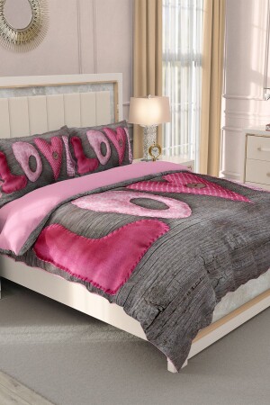 Valentinstag-Bettbezug-Set für Doppelbett, 100 % Baumwollsatin, 3d My Love MONOHOME25076 - 3