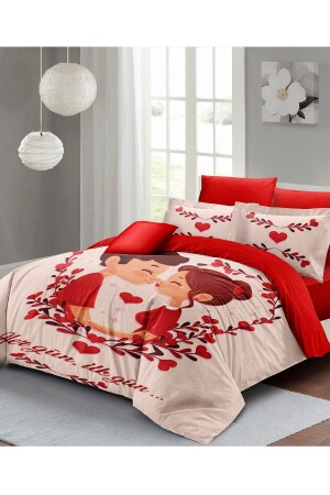 Valentinstag-Bettbezug-Set für Doppelbett, 100 % Baumwollsatin, First Love MONOHOME24987 - 1