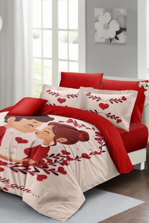 Valentinstag-Bettbezug-Set für Doppelbett, 100 % Baumwollsatin, First Love MONOHOME24987 - 4