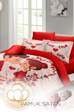 Valentinstag-Bettbezug-Set für Doppelbett, 100 % Baumwollsatin, First Love MONOHOME24987 - 5