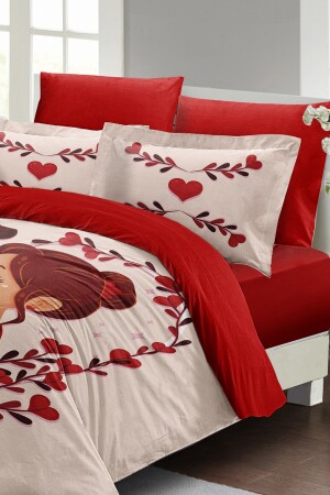 Valentinstag-Bettbezug-Set für Doppelbett, 100 % Baumwollsatin, First Love MONOHOME24987 - 6