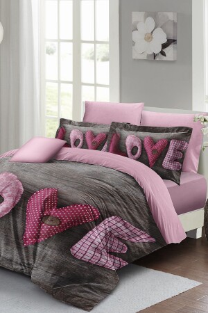 Valentinstag-Bettbezug-Set für Doppelbett, 100 % Baumwollsatin, Love MONOHOME25021 - 4