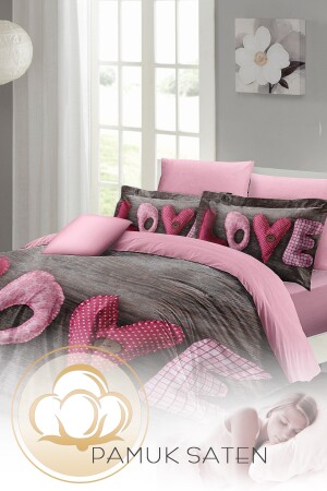 Valentinstag-Bettbezug-Set für Doppelbett, 100 % Baumwollsatin, Love MONOHOME25021 - 5