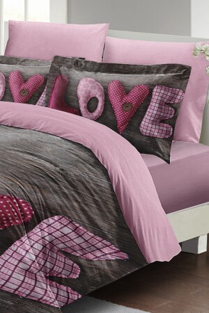 Valentinstag-Bettbezug-Set für Doppelbett, 100 % Baumwollsatin, Love MONOHOME25021 - 6