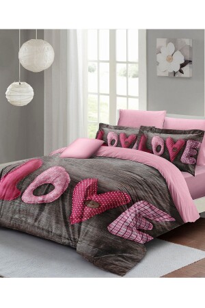 Valentinstag-Bettbezug-Set für Doppelbett, 100 % Baumwollsatin, Love MONOHOME25021 - 3