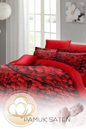 Valentinstag-Bettbezug-Set für Doppelbett, 100 % Baumwollsatin, Rosenfedern, MONOHOME24895 - 5