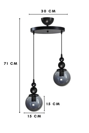 Venus 2-teilige Pendelleuchte, schwarzes Modell – schwarzes Rauchglas – moderner Kronleuchter - 5