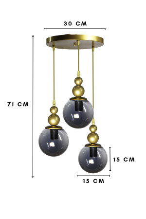 Venus 3-teilige Pendelleuchte Modell Antik/Rauchglas - Echtglas - Wohnzimmer - Wohnzimmer - Schlafzimmer Moderner Kronleuchter VN3 - 5