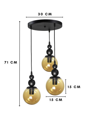 Venus 3-teilige Pendelleuchte Modell Schwarz/Honig – Echtglas – Wohnzimmer – Flur – Schlafzimmer Moderner Kronleuchter VN3 - 7