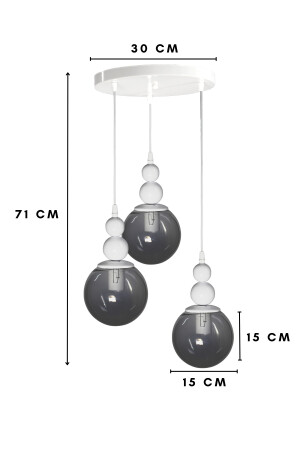 Venus 3-teilige Pendelleuchte Modell Weiß/Rauchglas - Echtglas - Wohnzimmer - Wohnzimmer - Schlafzimmer Moderner Kronleuchter VN3 - 5