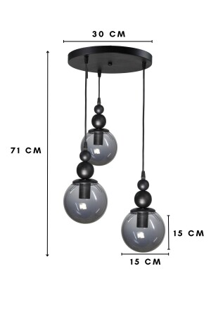 Venüs 3'lü Sarkıt Siyah Model - Siyah Füme Cam - Modern Avize - 5