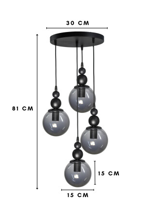 Venus 4-teilige Pendelleuchte, schwarzes Modell – echtes Rauchglas – Wohnzimmer – Flur – Schlafzimmer. Moderner Kronleuchter V4 - 8