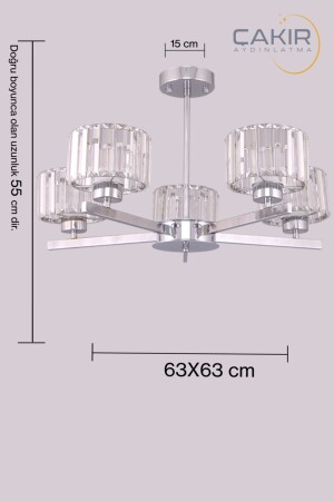 Venus 5-armiger Kristallstein Silber (CHROM) Pendelleuchte Çakır Kronleuchter 3600-5 - 4