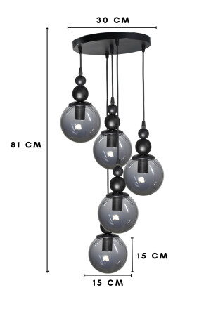 Venüs 5'li Sarkıt Siyah Model - Hakiki Füme Cam - Oturma Odası - Salon - Yatak Odası Modern Avize V5 - 8