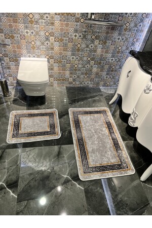 Versace Desenli 2'li Kaymaz Taban Banyo Paspas Takımı (60x100 - 60x50) Gri BYD-CLORISAPASPAS - 4