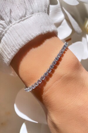 Versilbertes 3-mm-Wasserstraßenarmband mit Zirkonsteinen - 2