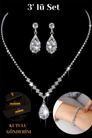 Versilbertes Water Path Zirkon Stein Halskette Ohrringe und Armband Set Brautschmuck Set Verlobungsset Party Dave - 3