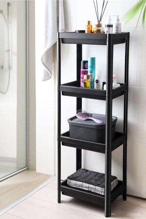 Vesken 4-stufiges Badezimmerregal, schwarzer Badezimmer-Organizer, Shampoo-Halter, Schrank - 3