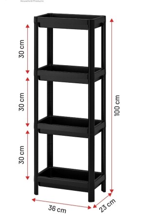 Vesken 4-stufiges Badezimmerregal, schwarzer Badezimmer-Organizer, Shampoo-Halter, Schrank - 4