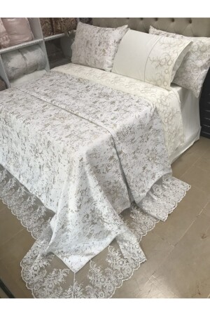 Vessa Bridal Set, 100 % Baumwolle, Doppelbett-Bettbezug-Set, Tagesdecken-Set - 5