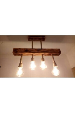 Vintage-Holz-Kronleuchter mit 4 Lampen, Seilbeleuchtung AL39 - 1