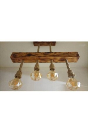 Vintage-Holz-Kronleuchter mit 4 Lampen, Seilbeleuchtung AL39 - 4