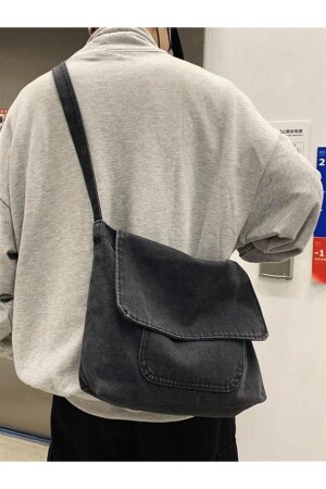 Vintage Unisex Denim Grau Messenger Bag - 3