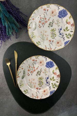 Violet Mat Altın Yaldızlı 6 Kişilik 25 Cm Gold Çiçekli 6'lı Servis Tabağı Takımı PDVLT06SS1234 - 3