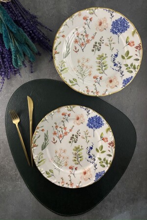 Violet Mat Altın Yaldızlı 6 Kişilik 25 Cm Gold Çiçekli 6'lı Servis Tabağı Takımı PDVLT06SS1234 - 2