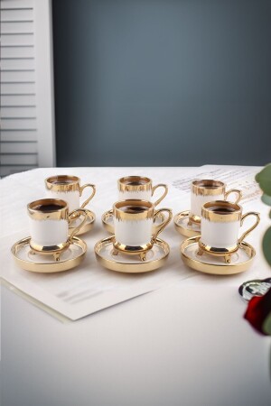 Violettes Set mit 6 goldvergoldeten Kaffeetassen aus Porzellan, weiß - 2