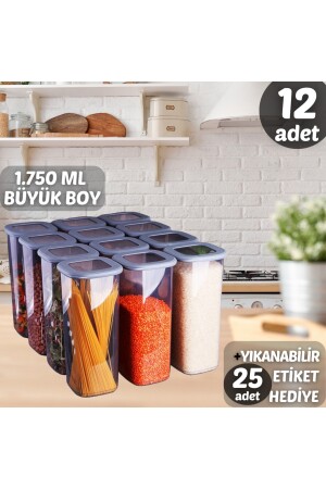 Vip Ahmet 12-teiliges 1750-ml-Set, geräuchertes, etikettiertes Kumsal, quadratisches Vorratsbehälter-Set, Frischhaltedose, Glas, Kumsal, 6 Stück - 6