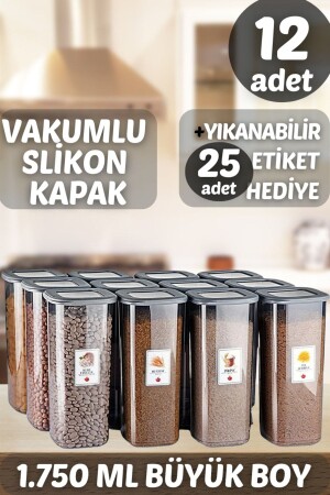 Vip Ahmet 12'lı 1750ml Set Füme Etiketli Kumsal Kare Saklama Kabı Seti Erzak Saklama Kabı Kavanoz Kumsal6lı - 1