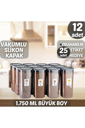 Vip Ahmet 12'lı 1750ml Set Füme Etiketli Kumsal Kare Saklama Kabı Seti Erzak Saklama Kabı Kavanoz Kumsal6lı - 4