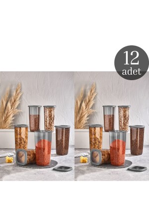 Vip Ahmet 12'lı 1750ml Set Füme Etiketli Kumsal Kare Saklama Kabı Seti Erzak Saklama Kabı Kavanoz Kumsal6lı - 7