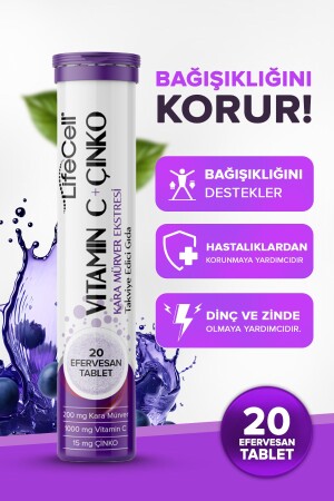 Vitamin C Karamürver Çinko - 20 Adet Efervesan Tablet - Güçlü Bağışıklık - 3