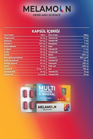 Volle Unterstützung für Multivitamin, Multimineral und Coenzym (KOENZİM) Q10-Kapsel, 60 Kapseln - 4