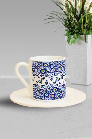 Vollständig bedruckte türkische Kaffeetasse mit vielen bösen Blickperlen he-f-2166 - 3