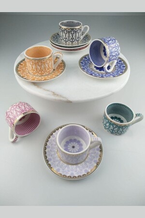 Von Como Porzellan Bone China Set mit 6 Kaffeetassen Flower Daisy Fnc-08 1025117. 0076 - 1