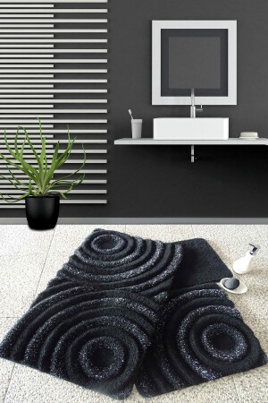 Wave Black 3er-Set Badezimmerteppich, waschbar, rutschfeste Unterseite 8694545027176 - 2