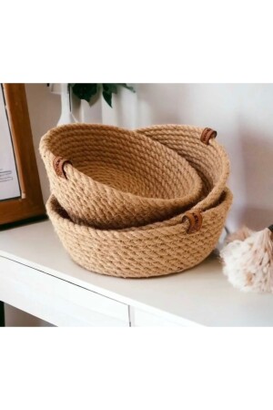 Weidenkorb-Set, Jute-Seilkorb, Badezimmer-Organizer, 100 % natürlich, genäht, 3-teilig, 16 x 18 x 20 cm, Korb1 - 5