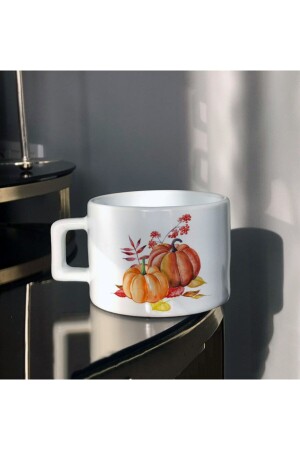 Weiße Tee- und Kaffeetasse mit Kürbis-Motiv, bedruckt, he-ç-438 - 2