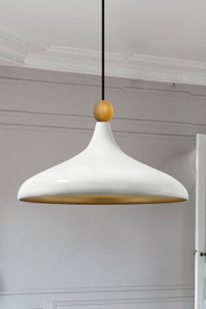 Weißer Champion Einzel-Kronleuchter mit Holzperlen, Hängelampe, Wohnzimmer, Küche, Boutique-Lampe, Beleuchtung, Kronleuchter BMM2066XXWM - 2