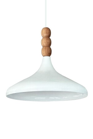 Weißer Innenraum, weiße Champion-Kronleuchter mit Holzperlen, Einzel-Kronleuchter, Hängelampe, Wohnzimmer, Küche, Boutique-Lampe - 6