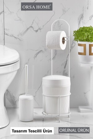 Weißer runder Eimer, WC-Papierhalter und Toilettenbürstenset 390 - 3